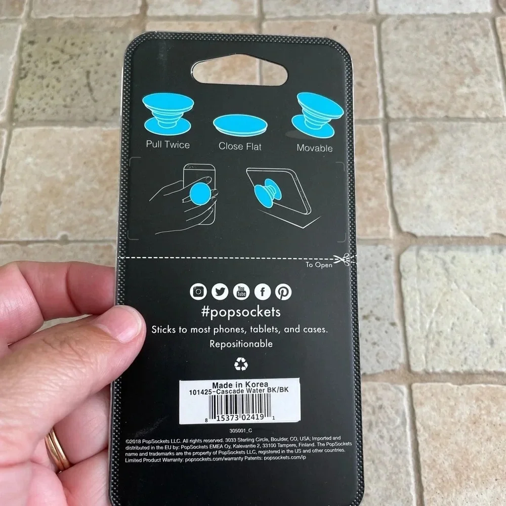 NWT Popsockets PopGrip: Phone Grip and Phone Stand Black or Cascade Water